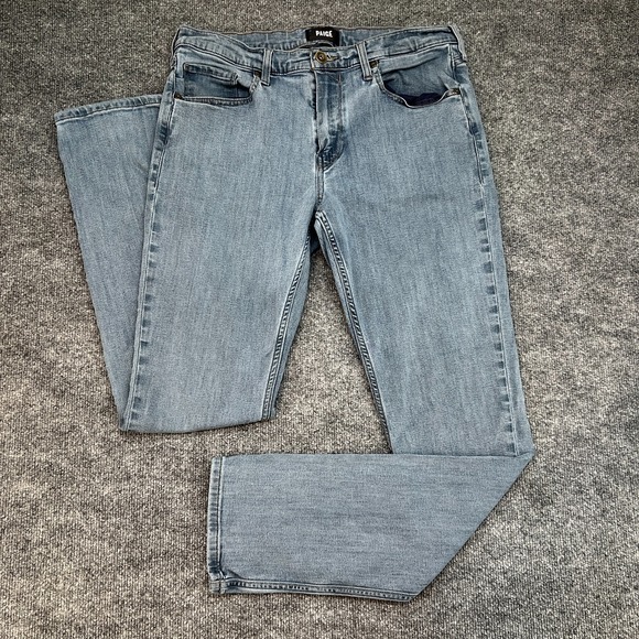 Paige Federal Jeans Mens 34x32 Blue Denim Straight Leg Slim Rayon Stretch - Picture 1 of 14